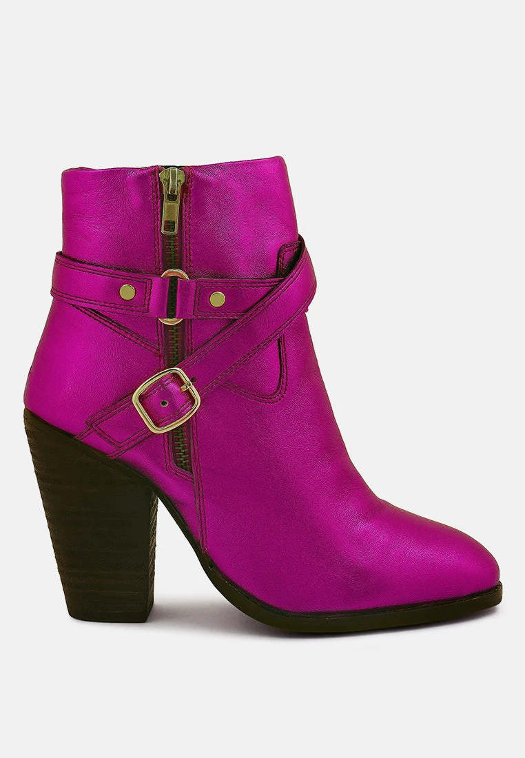 CAT-TRACK Fuchsia Metallic Leather Ankle Boots 4 CAT-TRACK Fuchsia Metallic Leather Ankle Boots - Image 2