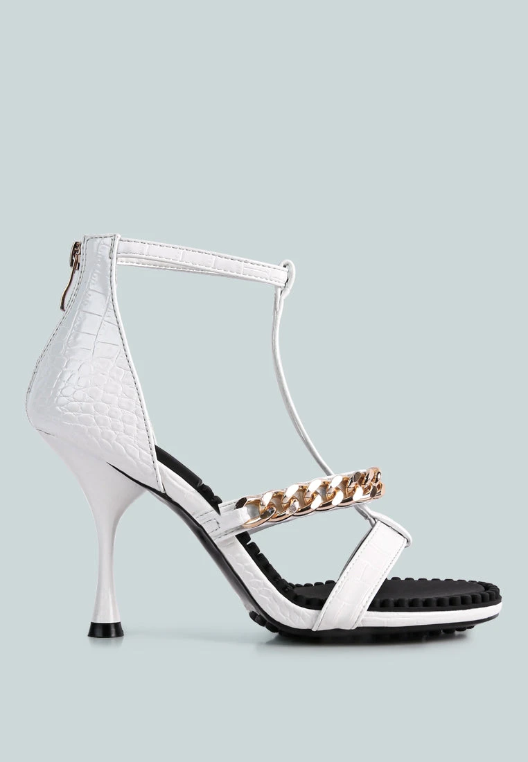 DAKOTA Metal Chain Embellishment Sandals In White 5 DAKOTA Metal Chain Embellishment Sandals In White - Image 3
