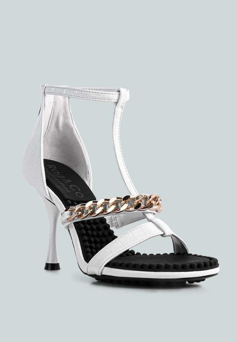 DAKOTA Metal Chain Embellishment Sandals In White 3 DAKOTA Metal Chain Embellishment Sandals In White