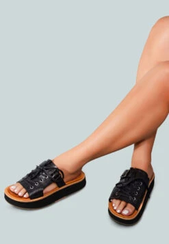 PATTON Black Cut Out Buckled Platform Sandals -Her Shoe World 6