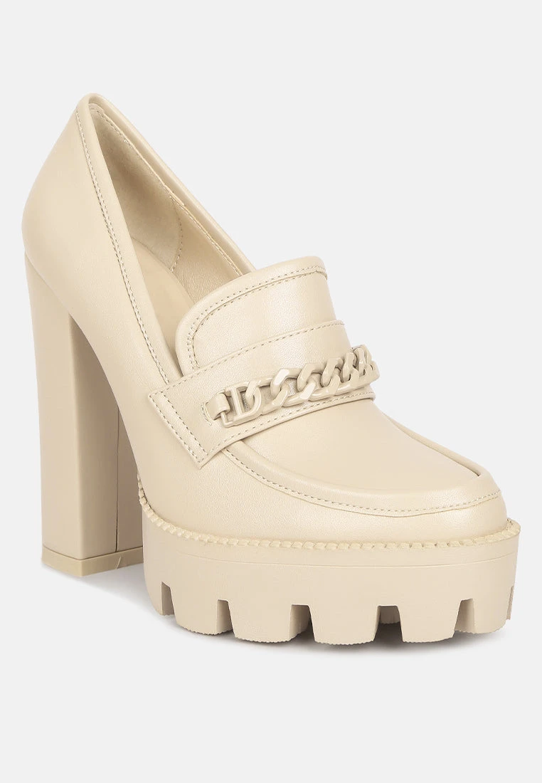 CORINNE Beige Chain Embellished Chunky Loafers 3 CORINNE Beige Chain Embellished Chunky Loafers