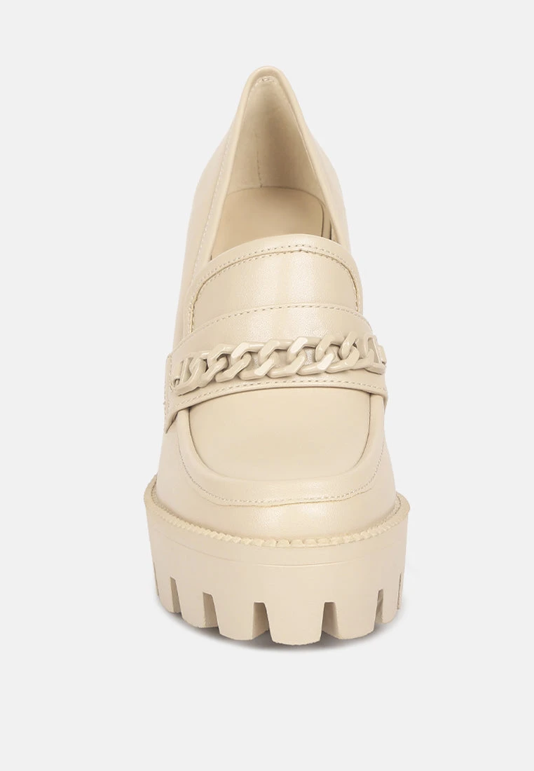 CORINNE Beige Chain Embellished Chunky Loafers 6 CORINNE Beige Chain Embellished Chunky Loafers - Image 4