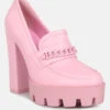 CORINNE Pink Chain Embellished Chunky Loafers -Her Shoe World 762X110002 3d03a9de d399 4bbf 9bbc 546947a0486b