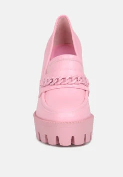 CORINNE Pink Chain Embellished Chunky Loafers 11 CORINNE Pink Chain Embellished Chunky Loafers -Her Shoe World 762X110003