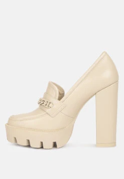 CORINNE Beige Chain Embellished Chunky Loafers 14 CORINNE Beige Chain Embellished Chunky Loafers -Her Shoe World 762X110003 612be514 eecb 4fd5 9ece efd4fb4cd07e