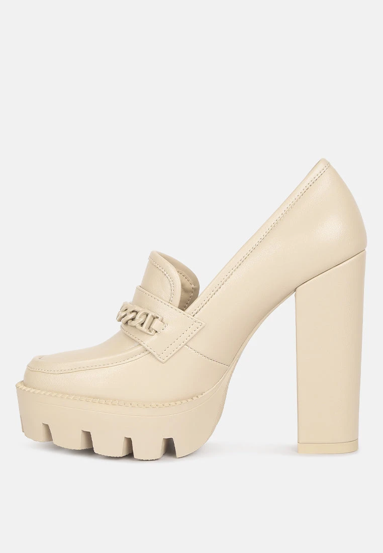 CORINNE Beige Chain Embellished Chunky Loafers 7 CORINNE Beige Chain Embellished Chunky Loafers - Image 5