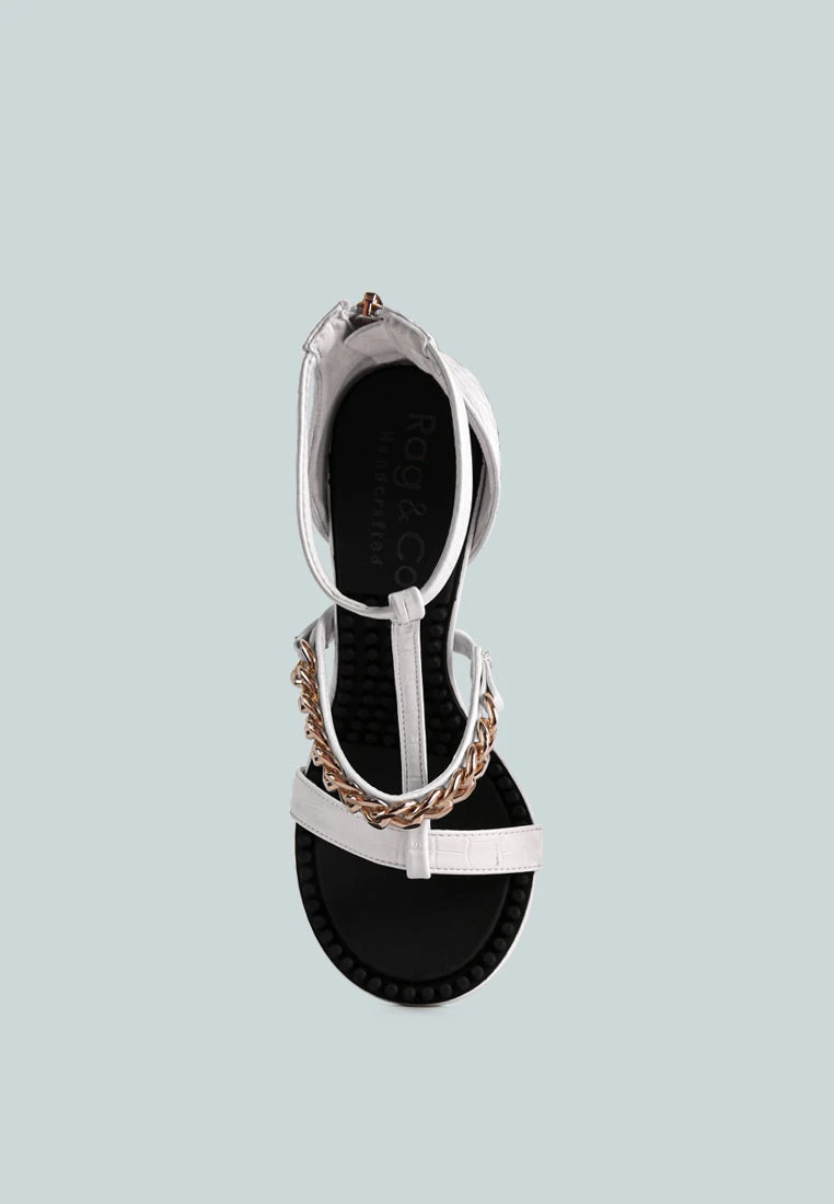 DAKOTA Metal Chain Embellishment Sandals In White 9 DAKOTA Metal Chain Embellishment Sandals In White - Image 7