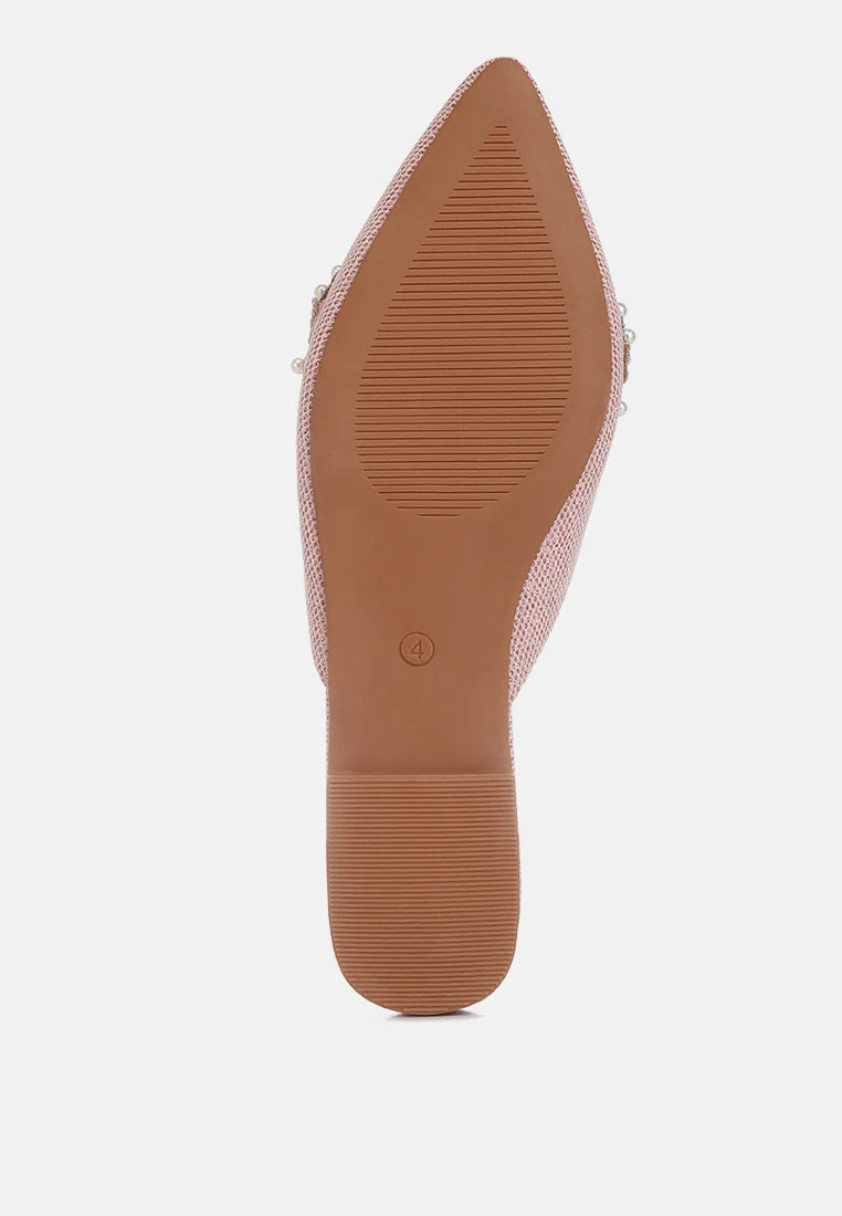 ASTRE Pearl Embellished Shimmer Mules In Blush 9 ASTRE Pearl Embellished Shimmer Mules In Blush - Image 7