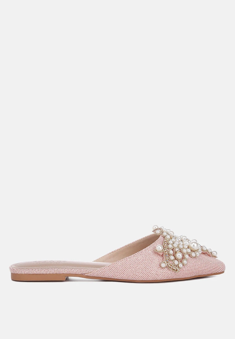 ASTRE Pearl Embellished Shimmer Mules In Blush 3 ASTRE Pearl Embellished Shimmer Mules In Blush