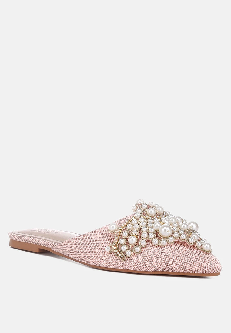 ASTRE Pearl Embellished Shimmer Mules In Blush 4 ASTRE Pearl Embellished Shimmer Mules In Blush - Image 2