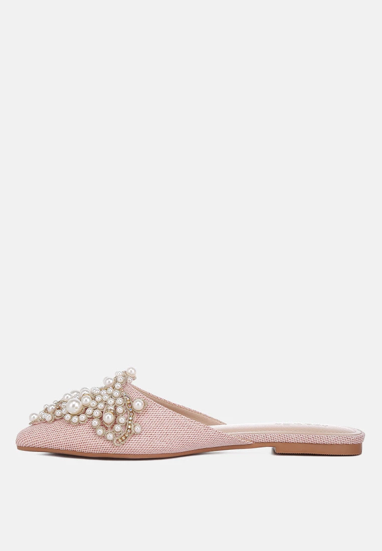 ASTRE Pearl Embellished Shimmer Mules In Blush 6 ASTRE Pearl Embellished Shimmer Mules In Blush - Image 4