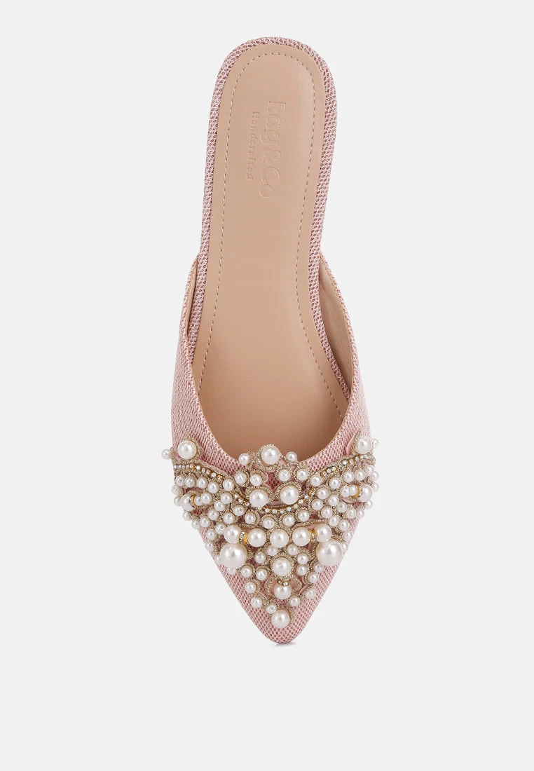ASTRE Pearl Embellished Shimmer Mules In Blush 8 ASTRE Pearl Embellished Shimmer Mules In Blush - Image 6