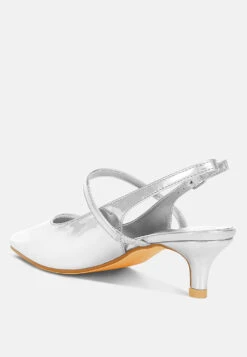 Abloom Kitten Heel Slingback Sandals -Her Shoe World AbloomKittenHeelSlingbackSandalsRCSH5197SILVER 2