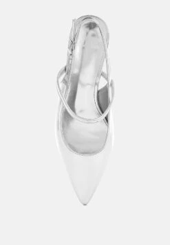 Abloom Kitten Heel Slingback Sandals -Her Shoe World AbloomKittenHeelSlingbackSandalsRCSH5197SILVER 7