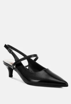 Abloom Kitten Heel Slingback Sandals -Her Shoe World Abloom Kitten Heel Slingback Sandals RCSH5197 BLACK 3