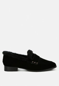 Allie Fur Trim Genuine Suede Loafers 23 Allie Fur Trim Genuine Suede Loafers -Her Shoe World Allie Fur Trim Suede Loafers RCSH4845 black 1