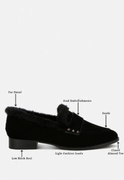 Allie Fur Trim Genuine Suede Loafers 28 Allie Fur Trim Genuine Suede Loafers -Her Shoe World Allie Fur Trim Suede Loafers RCSH4845 black 10