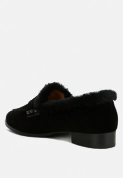 Allie Fur Trim Genuine Suede Loafers 25 Allie Fur Trim Genuine Suede Loafers -Her Shoe World Allie Fur Trim Suede Loafers RCSH4845 black 4