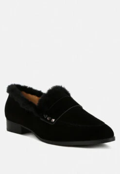 Allie Fur Trim Genuine Suede Loafers 24 Allie Fur Trim Genuine Suede Loafers -Her Shoe World Allie Fur Trim Suede Loafers RCSH4845 black 6