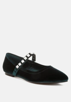 Aralia Velvet Mary Jane Ballerinas -Her Shoe World Aralia Velvet Mary Jane Ballerinas 10 RCSH5159 GREEN