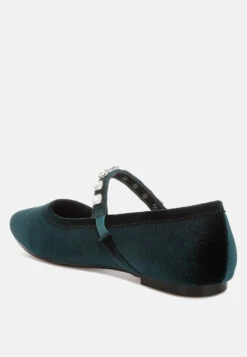 Aralia Velvet Mary Jane Ballerinas -Her Shoe World Aralia Velvet Mary Jane Ballerinas 13 RCSH5159 GREEN