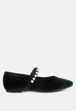 Aralia Velvet Mary Jane Ballerinas -Her Shoe World Aralia Velvet Mary Jane Ballerinas 9 RCSH5159 GREEN