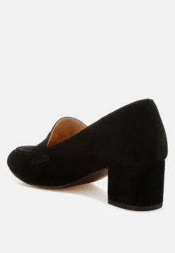 Astra Block Heel Genuine Suede Loafers -Her Shoe World Astra Block Heel Suede Loafers RCSH5190 BLACK 10