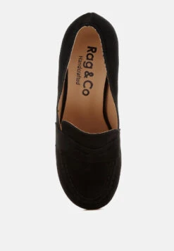 Astra Block Heel Genuine Suede Loafers -Her Shoe World Astra Block Heel Suede Loafers RCSH5190 BLACK 2