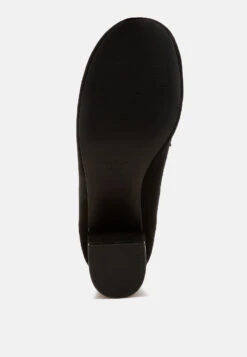 Astra Block Heel Genuine Suede Loafers -Her Shoe World Astra Block Heel Suede Loafers RCSH5190 BLACK 3