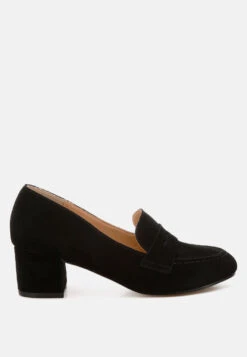 Astra Block Heel Genuine Suede Loafers -Her Shoe World Astra Block Heel Suede Loafers RCSH5190 BLACK 6