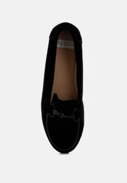 Awen Monochromatic Horsebit Real Suede Loafers 22 Awen Monochromatic Horsebit Real Suede Loafers -Her Shoe World Awen Monochromatic Horsebit Real Suede Loafers RCSH5479 BLACK 4
