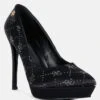BALLARD Black Monogram Satin Stiletto Pumps