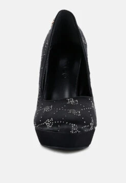 BALLARD Black Monogram Satin Stiletto Pumps 11 BALLARD Black Monogram Satin Stiletto Pumps -Her Shoe World BALLARDBlackMonogramSatinStilettoPumps RCSH3983 Black 4
