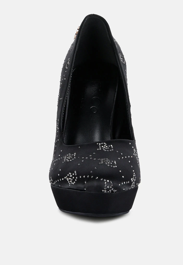 BALLARD Black Monogram Satin Stiletto Pumps 6 BALLARD Black Monogram Satin Stiletto Pumps - Image 4