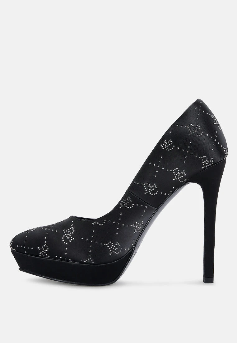BALLARD Black Monogram Satin Stiletto Pumps 5 BALLARD Black Monogram Satin Stiletto Pumps - Image 3