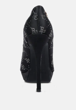 BALLARD Black Monogram Satin Stiletto Pumps 12 BALLARD Black Monogram Satin Stiletto Pumps -Her Shoe World BALLARDBlackMonogramSatinStilettoPumps RCSH3983 Black 7