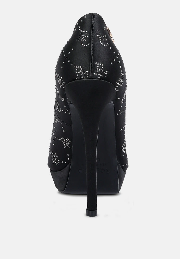 BALLARD Black Monogram Satin Stiletto Pumps 7 BALLARD Black Monogram Satin Stiletto Pumps - Image 5