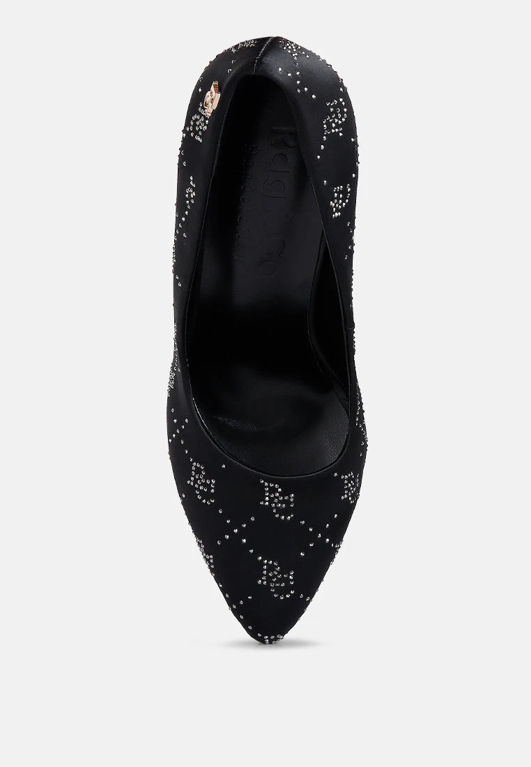 BALLARD Black Monogram Satin Stiletto Pumps 8 BALLARD Black Monogram Satin Stiletto Pumps - Image 6
