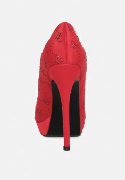 BALLARD Red Monogram Satin Stiletto Pumps 14 BALLARD Red Monogram Satin Stiletto Pumps -Her Shoe World BALLARDRedMonogramSatinStilettoPumps RCSH3983 Red 1