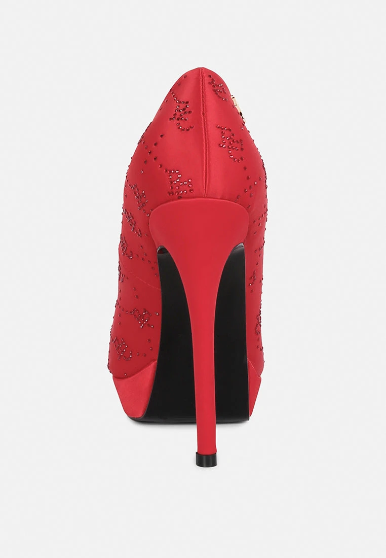 BALLARD Red Monogram Satin Stiletto Pumps 8 BALLARD Red Monogram Satin Stiletto Pumps - Image 6