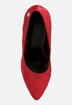 BALLARD Red Monogram Satin Stiletto Pumps 15 BALLARD Red Monogram Satin Stiletto Pumps -Her Shoe World BALLARDRedMonogramSatinStilettoPumps RCSH3983 Red 3