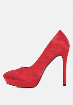 BALLARD Red Monogram Satin Stiletto Pumps 12 BALLARD Red Monogram Satin Stiletto Pumps -Her Shoe World BALLARDRedMonogramSatinStilettoPumps RCSH3983 Red 7
