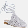 BARTSI Silver Handwoven Tie Up Flat Mules -Her Shoe World BARTSISilverHandwovenCottonTieUpMuleFlats RCSH2866 Silver 7