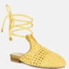 BARTSI Yellow Handwoven Tie Up Flat Mules 1 BARTSI Yellow Handwoven Tie Up Flat Mules -Her Shoe World BARTSIYellowHandwovenCottonTieUpMuleFlats RCSH2866 Yellow 2