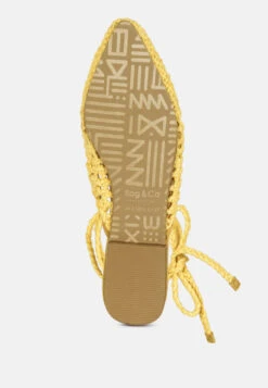 BARTSI Yellow Handwoven Tie Up Flat Mules -Her Shoe World BARTSIYellowHandwovenCottonTieUpMuleFlats RCSH2866 Yellow 7