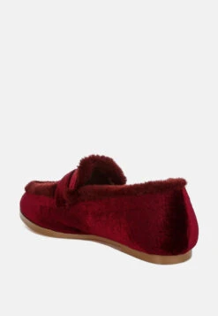 Bastian Fur Detail Velvet Loafers -Her Shoe World BastianFurDetailVelvetLoafersRCSH5204BURGUNDY 9