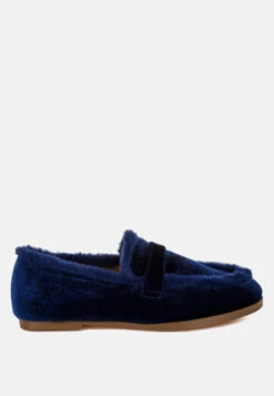 Bastian Fur Detail Velvet Loafers -Her Shoe World Bastian Fur Detail Velvet Loafers RCSH5204 DARK BLUE 5