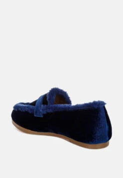 Bastian Fur Detail Velvet Loafers -Her Shoe World Bastian Fur Detail Velvet Loafers RCSH5204 DARK BLUE 9