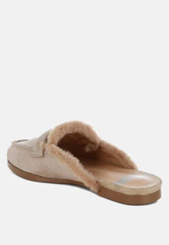 Bosnia Real Suede Leather & Faux Fur Slip On Mules -Her Shoe World BosniaSuede FauxFurSlipOnMulesRCSH5203BEIGE 1