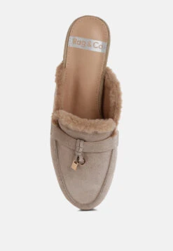 Bosnia Real Suede Leather & Faux Fur Slip On Mules -Her Shoe World BosniaSuede FauxFurSlipOnMulesRCSH5203BEIGE 3